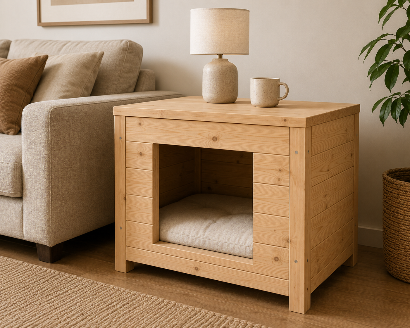 Drewniany domek-stolik dla psa M 70 × 55 × 65 cm
