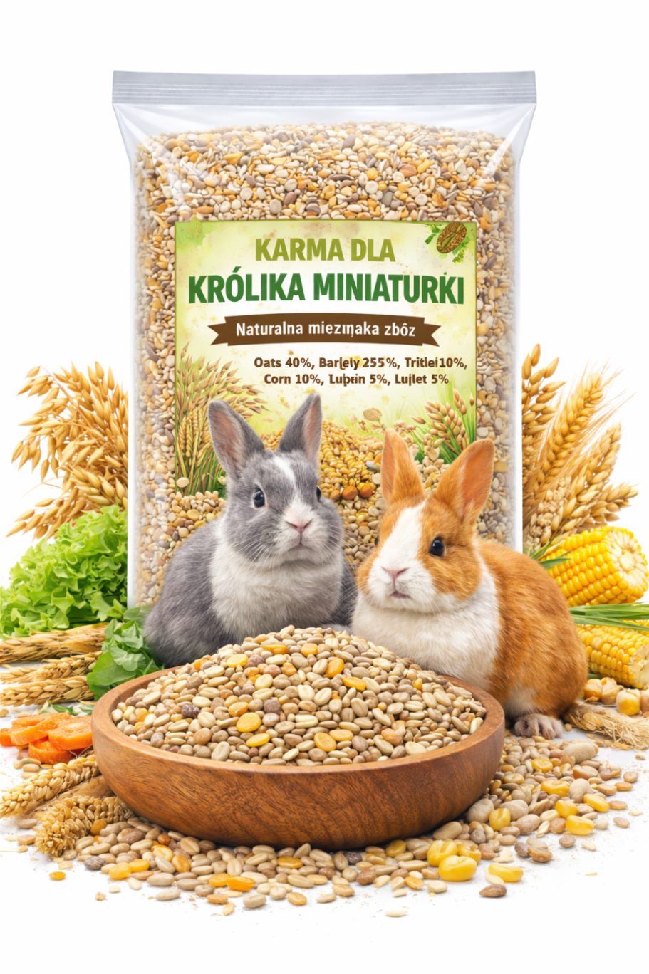 Karma dla królika miniaturki mieszanka zbóż naturalna 10kg