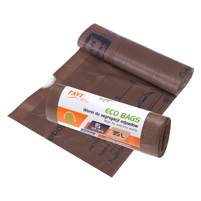 Worki Eco Bags z taśmą 35 l, 15 szt. brązowe (odpady organiczne)