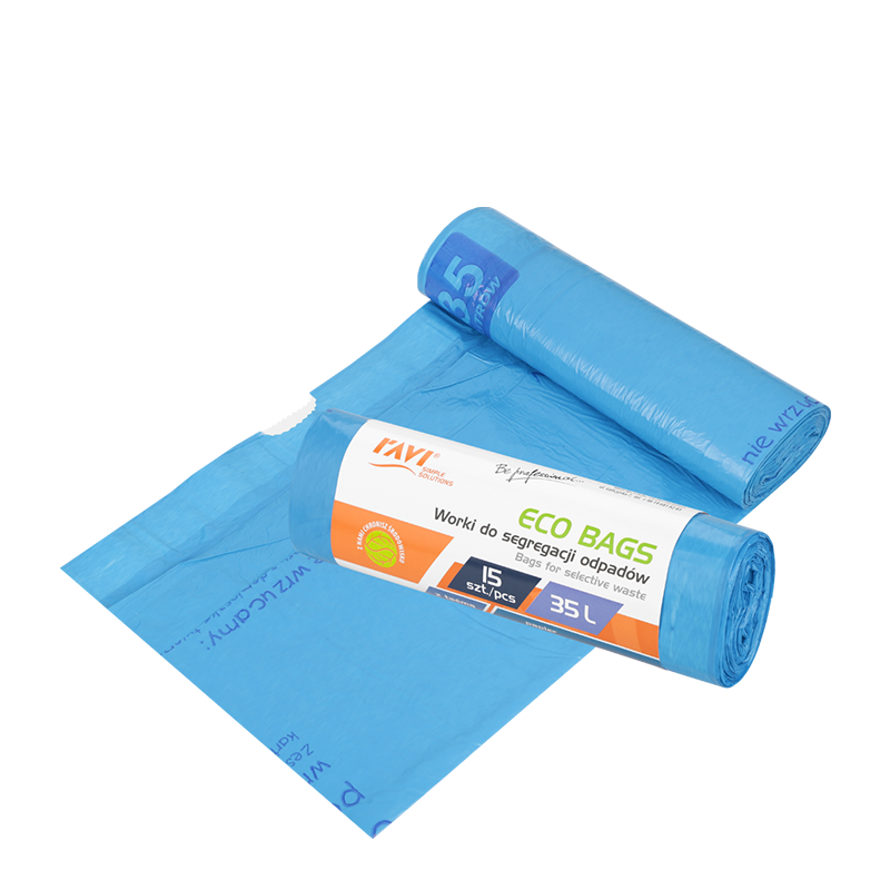 Worki Eco Bags z taśmą 35 l, 15 szt., niebieskie (papier)