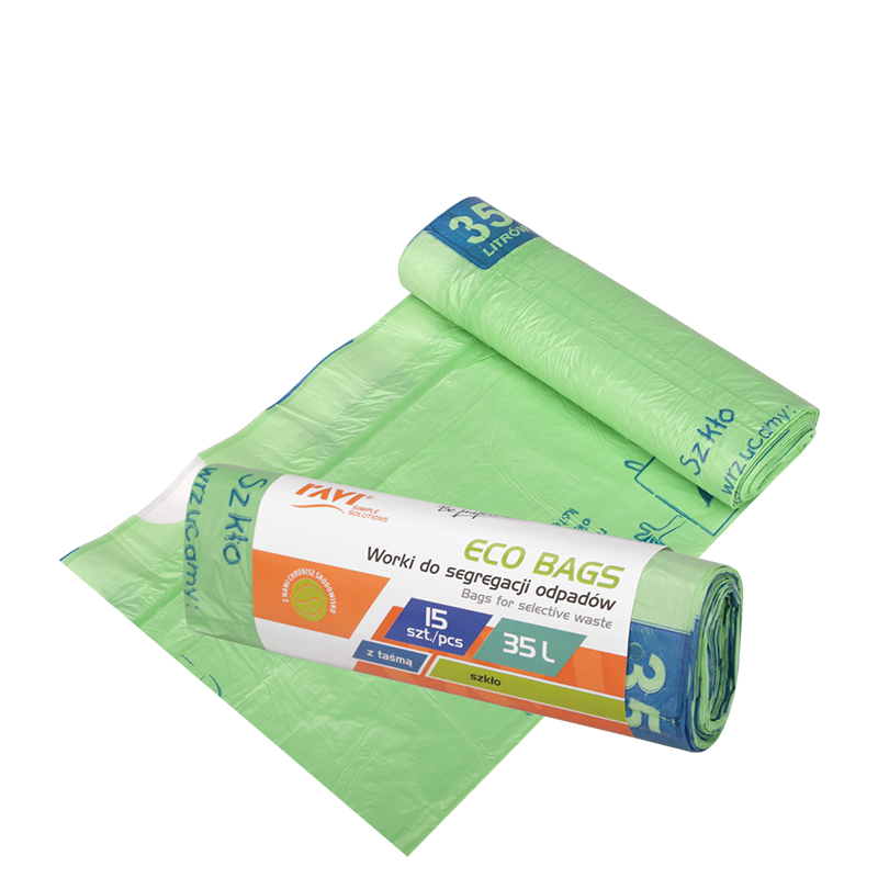 Worki Eco Bags z taśmą 35 l, 15 szt. zielone (szkło) 000774