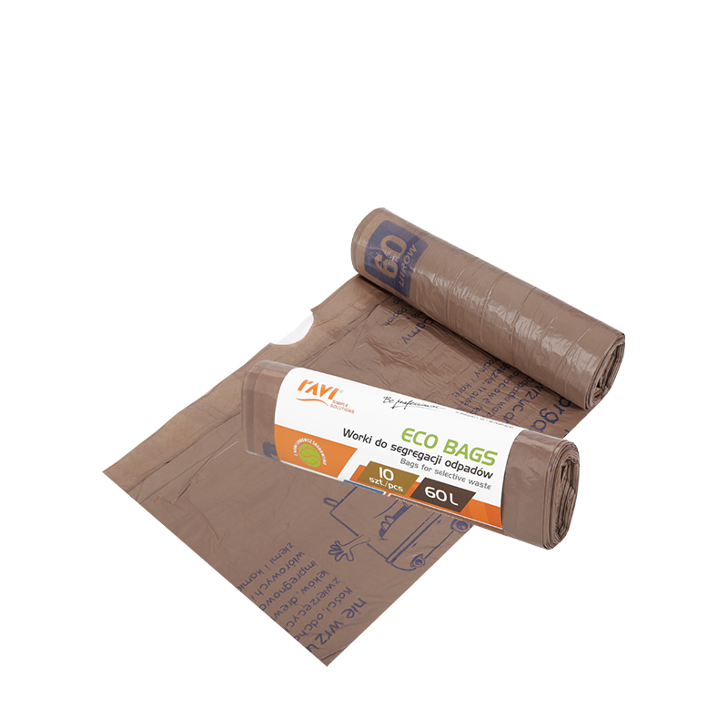 Worki Eco Bags z taśmą 60 l, 10 szt. brązowe biodegradowalne