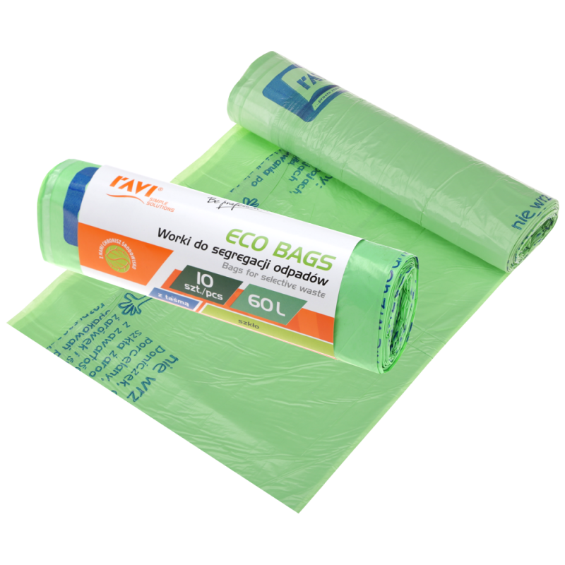 Worki Eco Bags z taśmą 60 l, 10 szt. zielone (szkło)