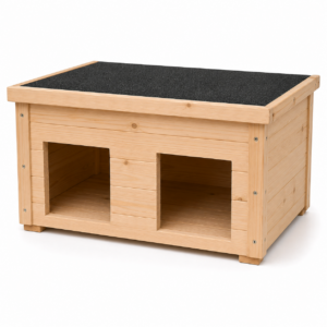 Drewniany domek dla królika duży z dwoma wejściami 55 × 40 × 38 cm