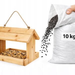 Karmnik dla ptaków drewniany + 10kg słonecznika | Zestaw zimowy