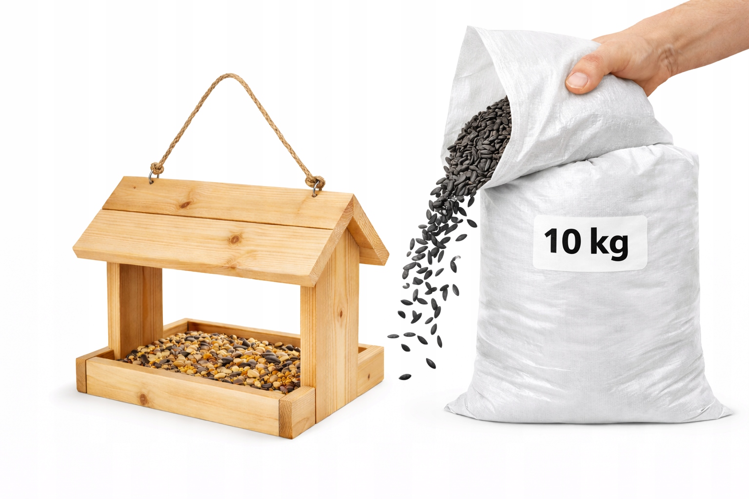 Karmnik dla ptaków drewniany + 10kg słonecznika | Zestaw zimowy